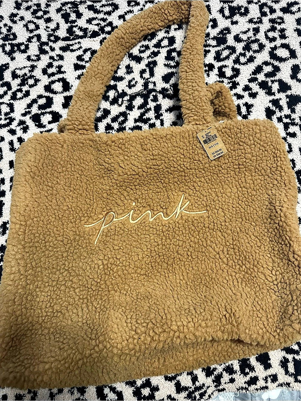 Pink Sherpa Tote in Brown NWT